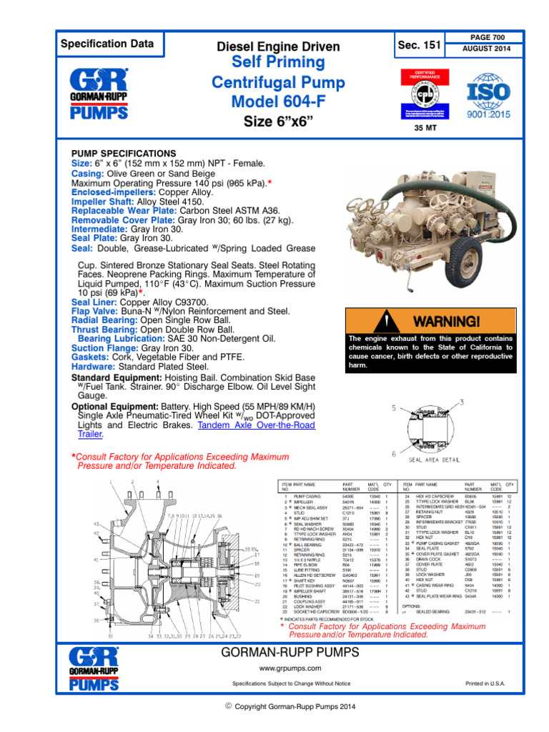 Datasheet Gorman Rupp Pumps 604-F | PDF