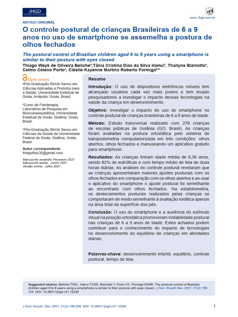 The Postural Control of Brazilian Childr | PDF