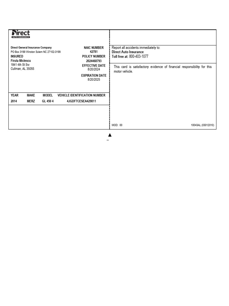 Alabama Auto Insurance Card | PDF