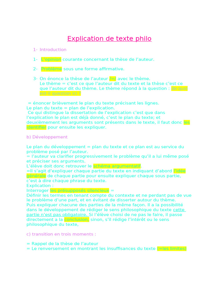 comment faire le développement d'une explication de texte en philo