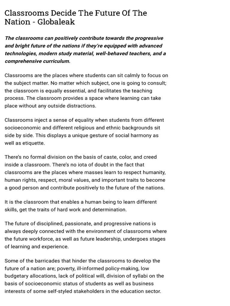 Classrooms Decide The Future of The Nation - Globaleak | PDF