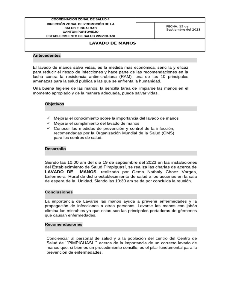 Importancia del Lavado de Manos en Salud | PDF