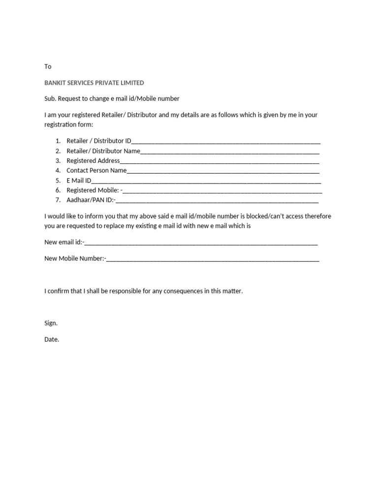Change of e mail id mobile number pdf