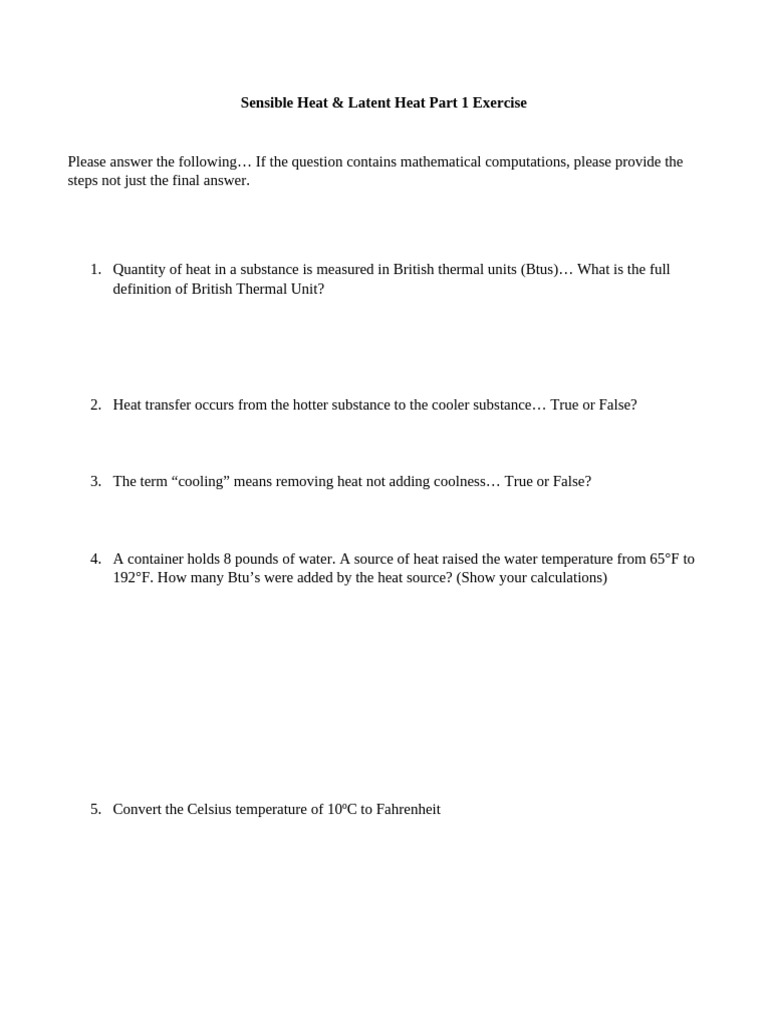 Sensible Heat & Latent Heat Part 1 Exercise 3 | PDF