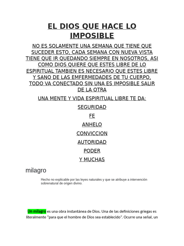 El Dios Que Hace Lo Imposible | PDF