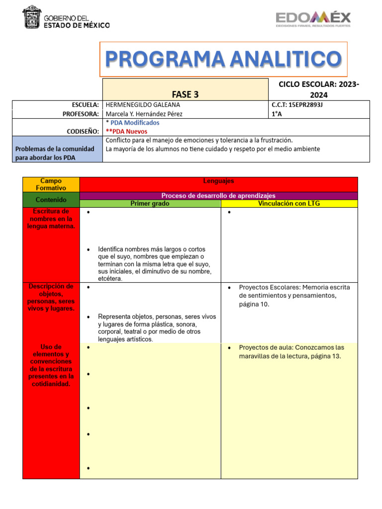 Plan Analitico 1°a | PDF