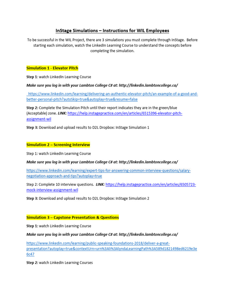 InStage Simulations Instructions | PDF
