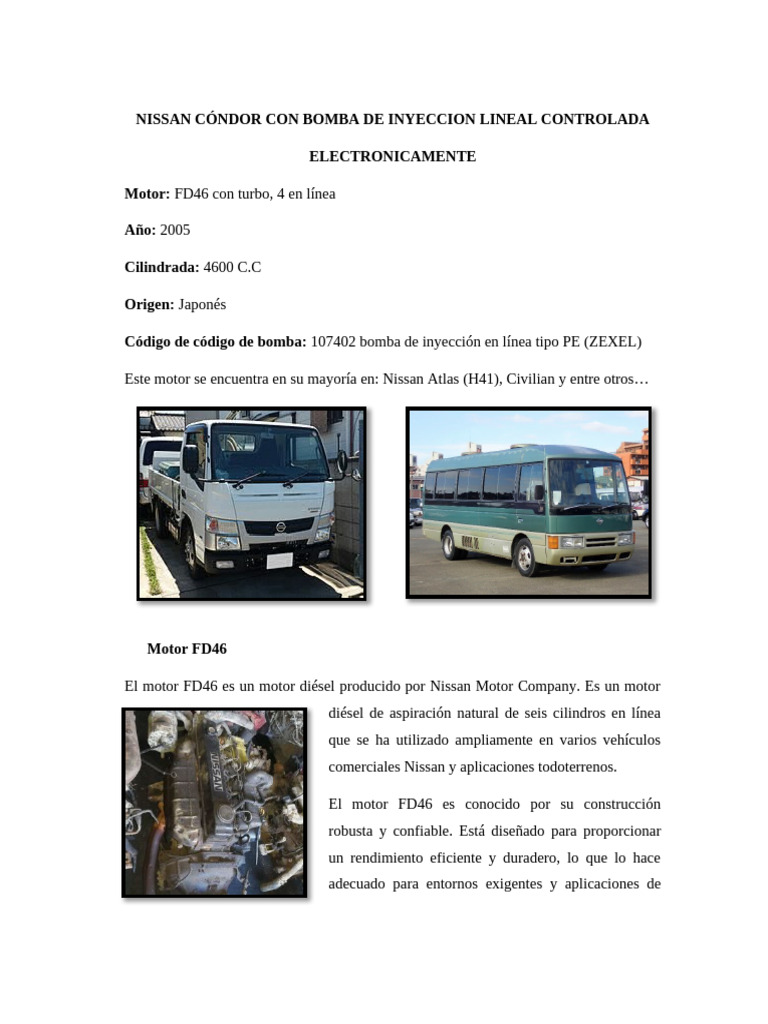 Nissan Cóndor Con Bomba de Inyeccion Lineal Controlada | PDF