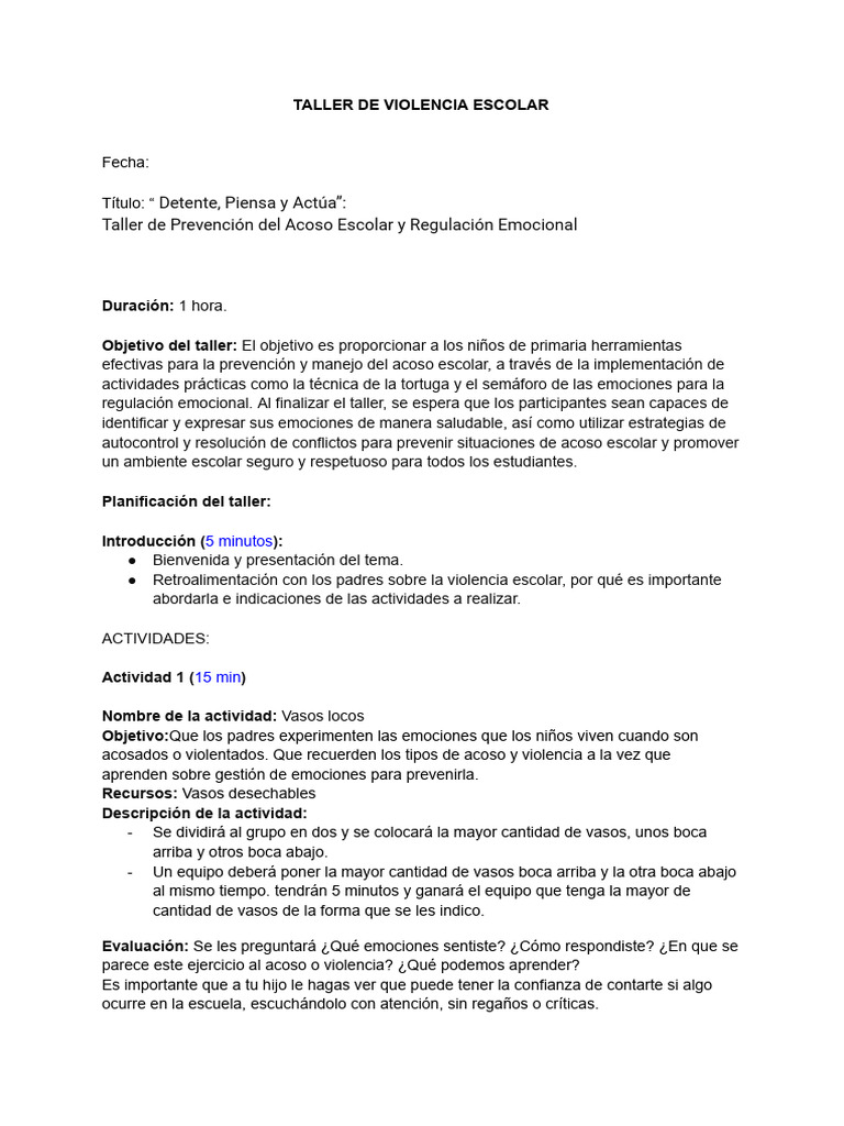 Taller de Violencia Escolar | PDF | Ira | Las emociones