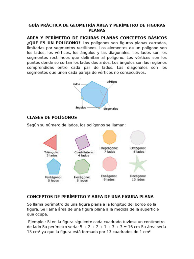 Guía Práctica de Geometría Área y Perímetro de Figuras Planas | PDF