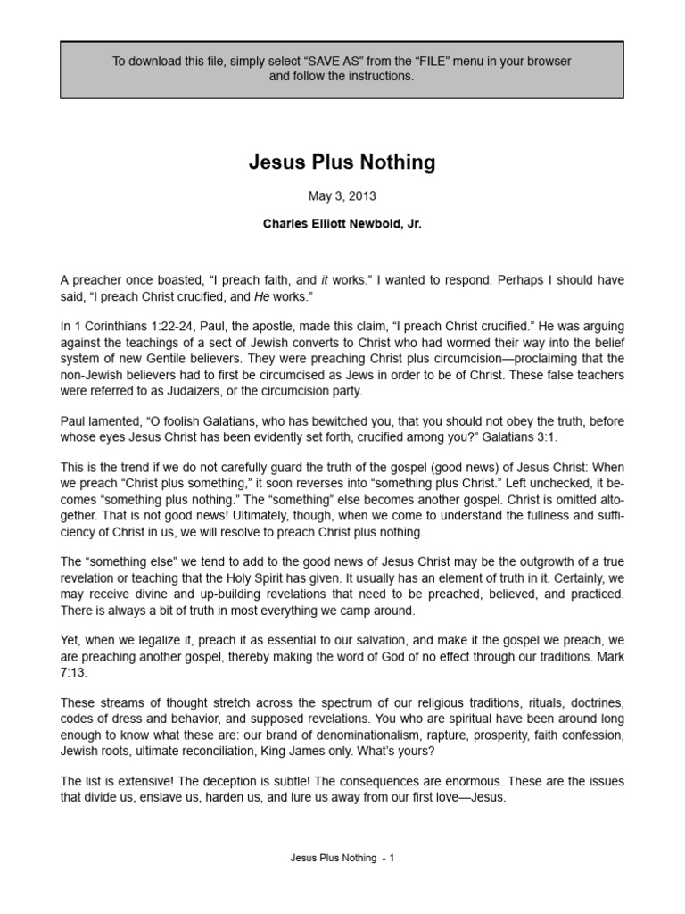 Jesus Plus Nothing: The True Gospel | PDF | Jesus | Revelation