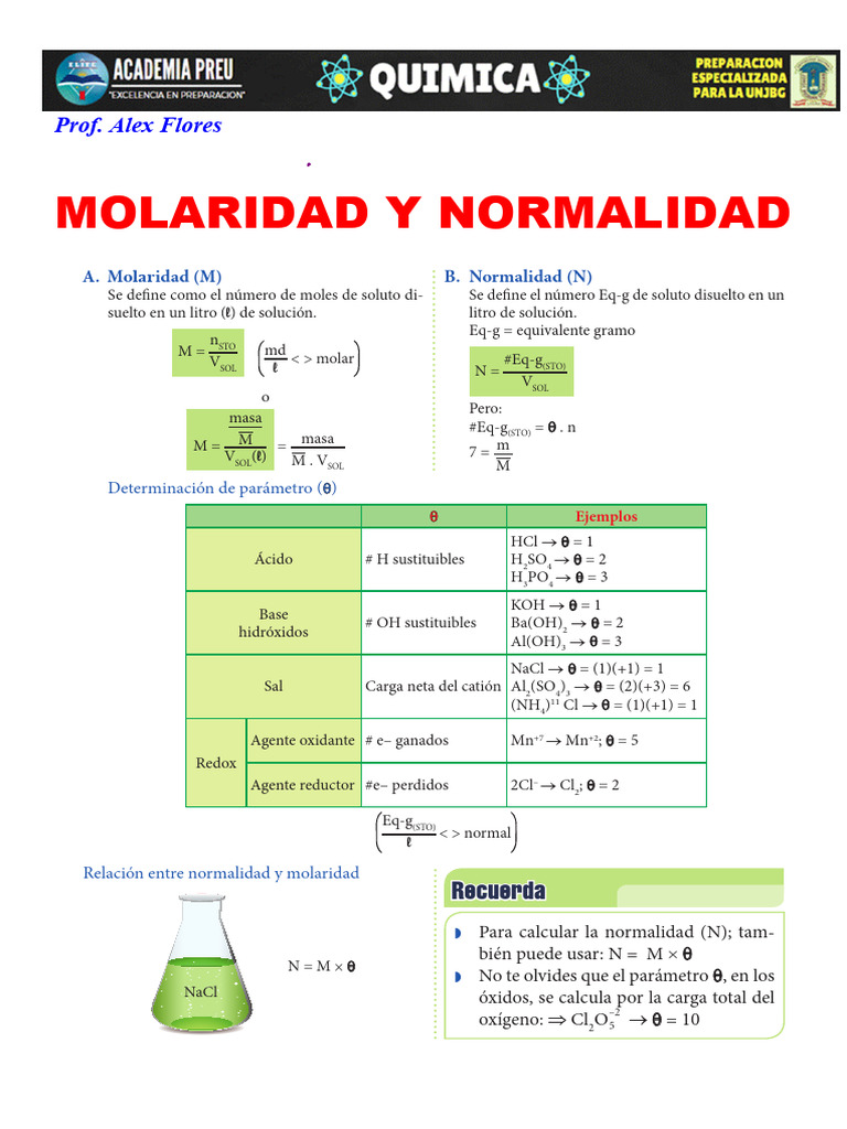 Molaridad y Normalidad Teoria | PDF