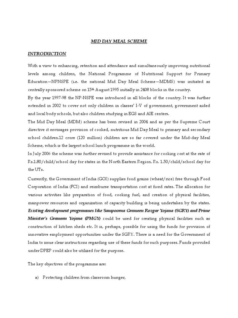 Mid Day Meal Scheme Overview and Impact | PDF | Food And Drink | Wellness