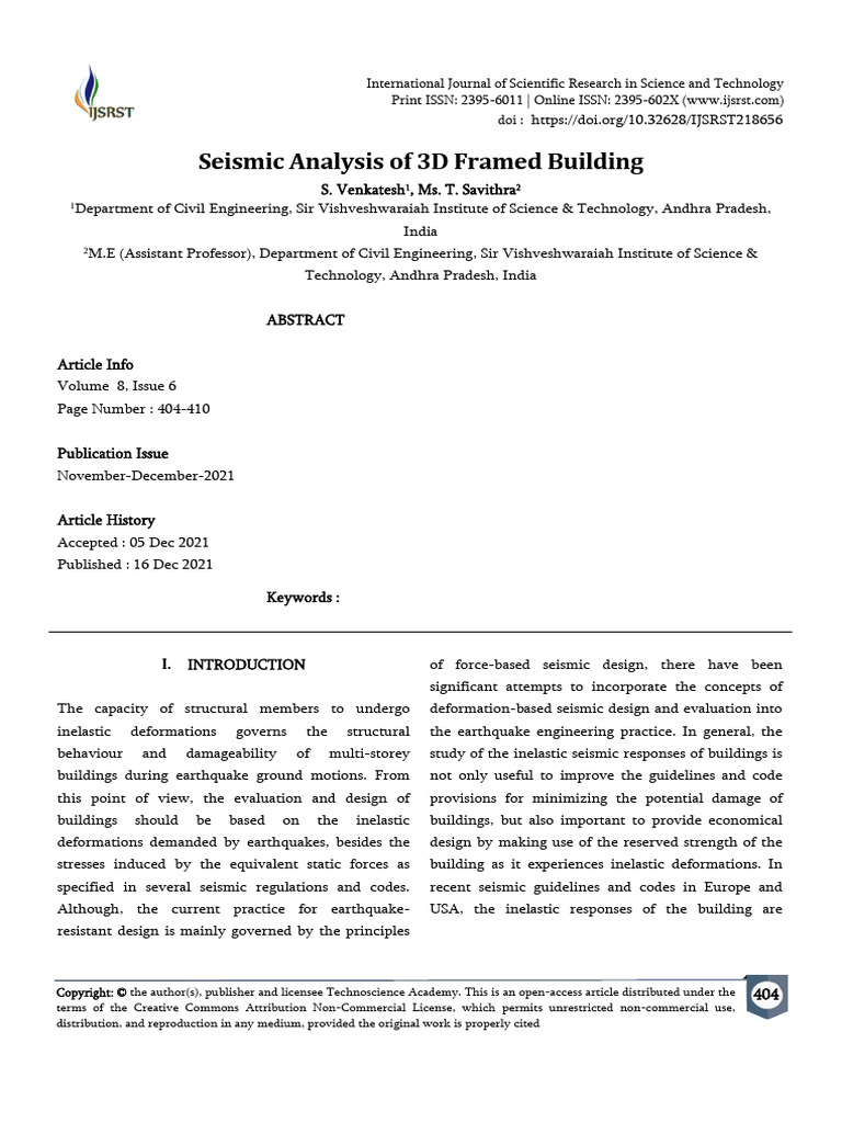 2021 - Seismic Analysis of 3D Framed Building | PDF