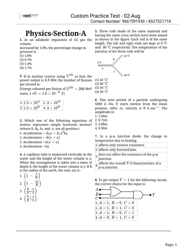 Custom Practice Test - 10 | PDF