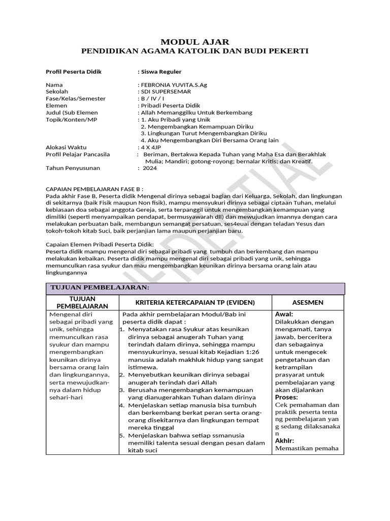 Modul Ajar Kelas 4 Bab I Kumer | PDF