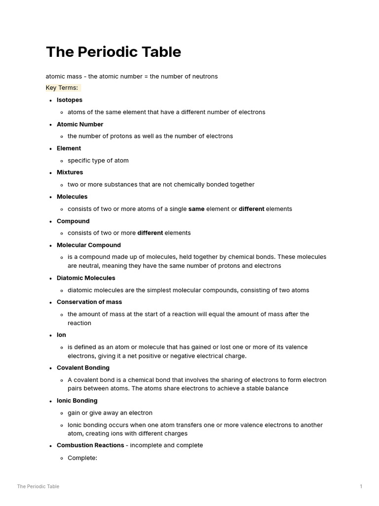 Periodic Table Notes | PDF