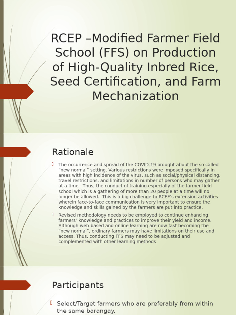 RCEP - Modified Farmer Field School (FFS | PDF