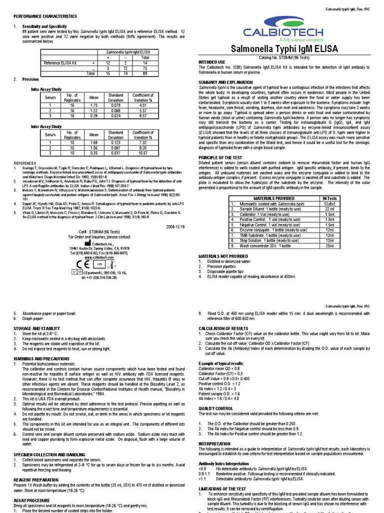 Salmonella IgM ELISA Package Insert | PDF | Elisa | Immunology