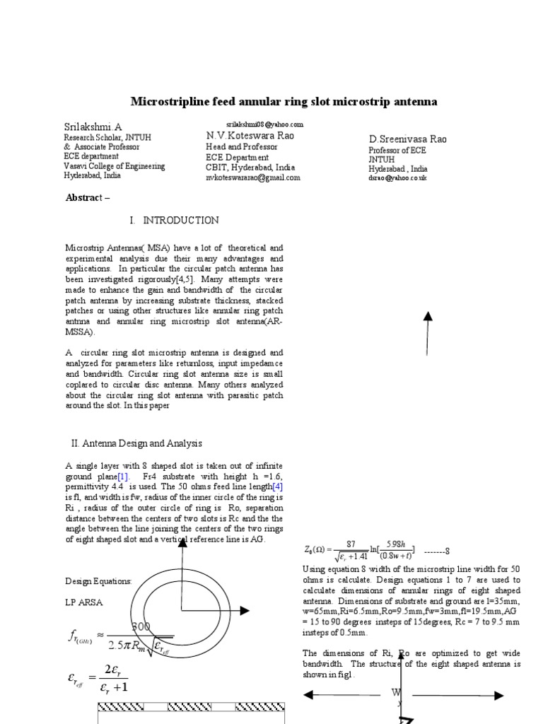 Micro Strip Line Feed Annular Ring Slot Micro Strip Antenna 18122011 PDF Antenna (Radio