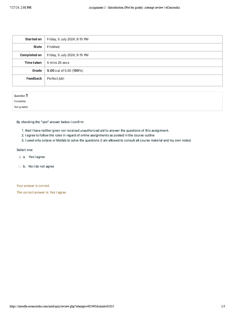 Assignment 1 - Introduction (Not For Grade) - Attempt Review ...