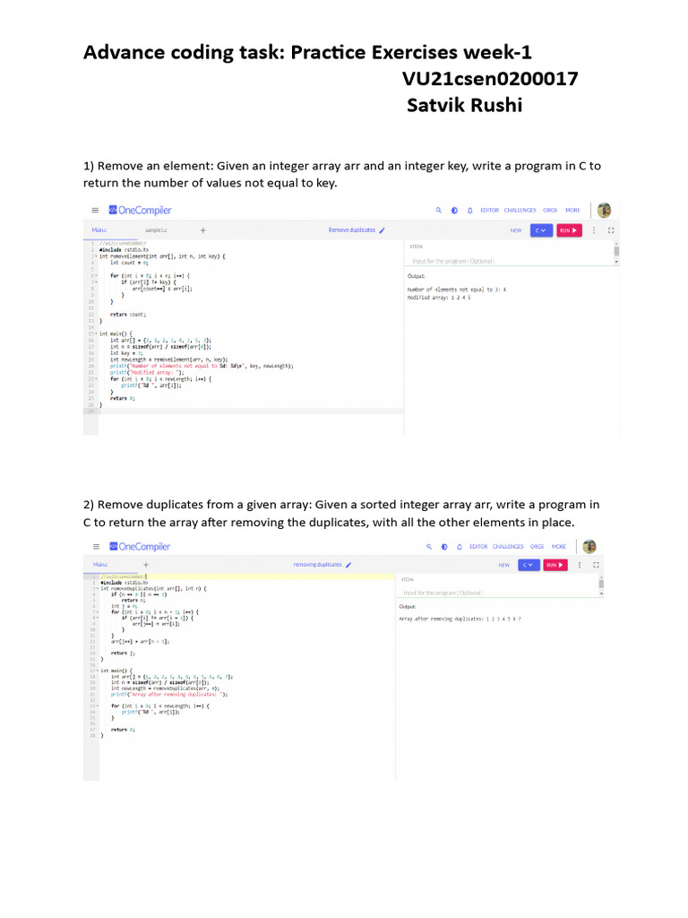Advance Coding Task: Practice Exercises Week-1 VU21csen0200017 Satvik ...