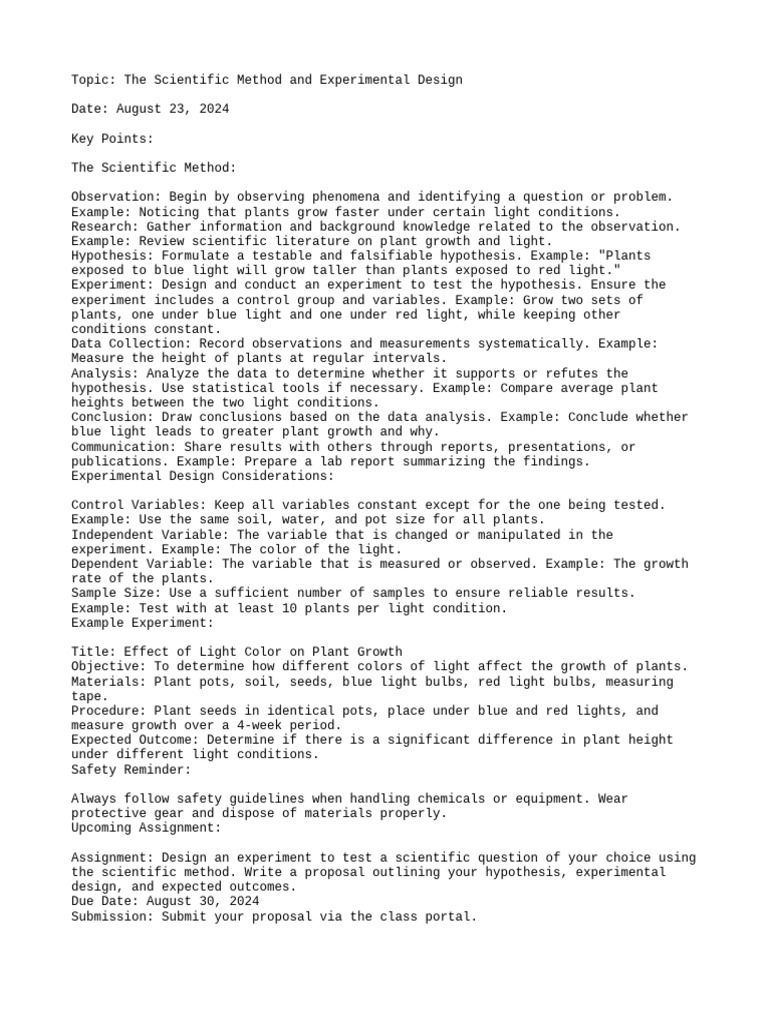 Scientific Method & Experimental Design Guide | PDF | Experiment ...