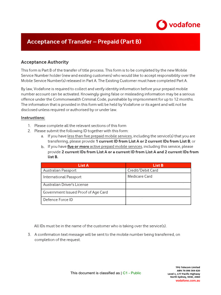 Acceptance of Transfer Prepaid Part B | PDF
