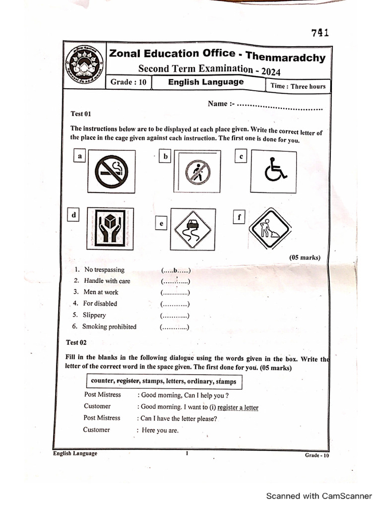 English - Grade 10 - Second Term Test 2024 - Thenmaradchy | PDF