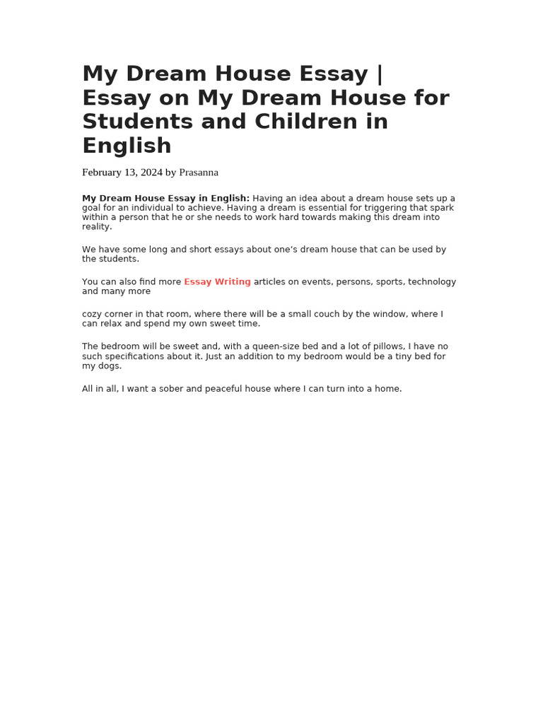 My Dream House Essay Pdf