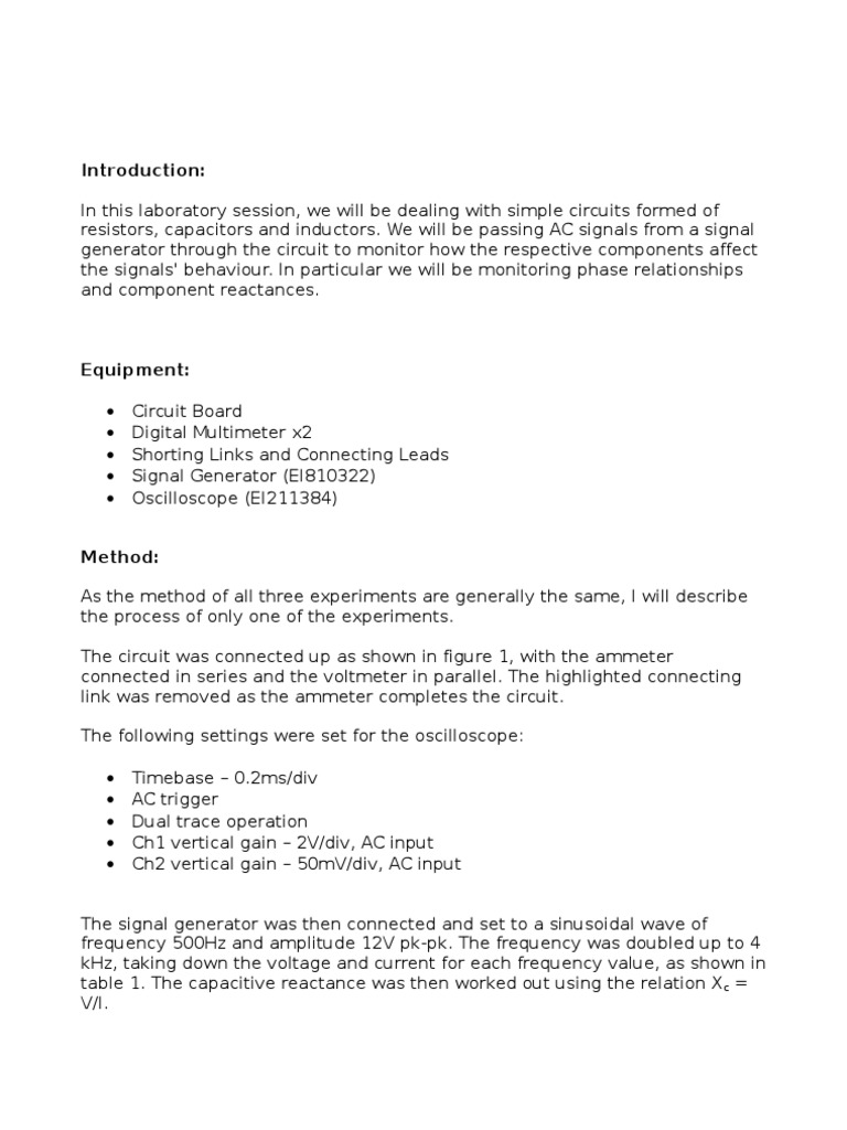 Electrical measurements lab report picture