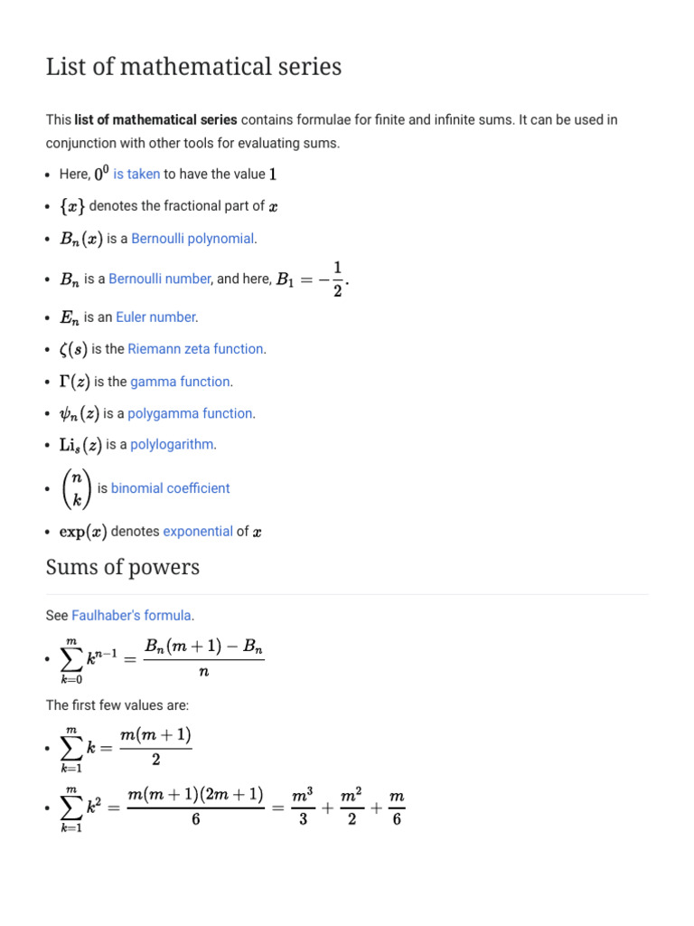 List of Mathematical Series - Wikipedia | PDF