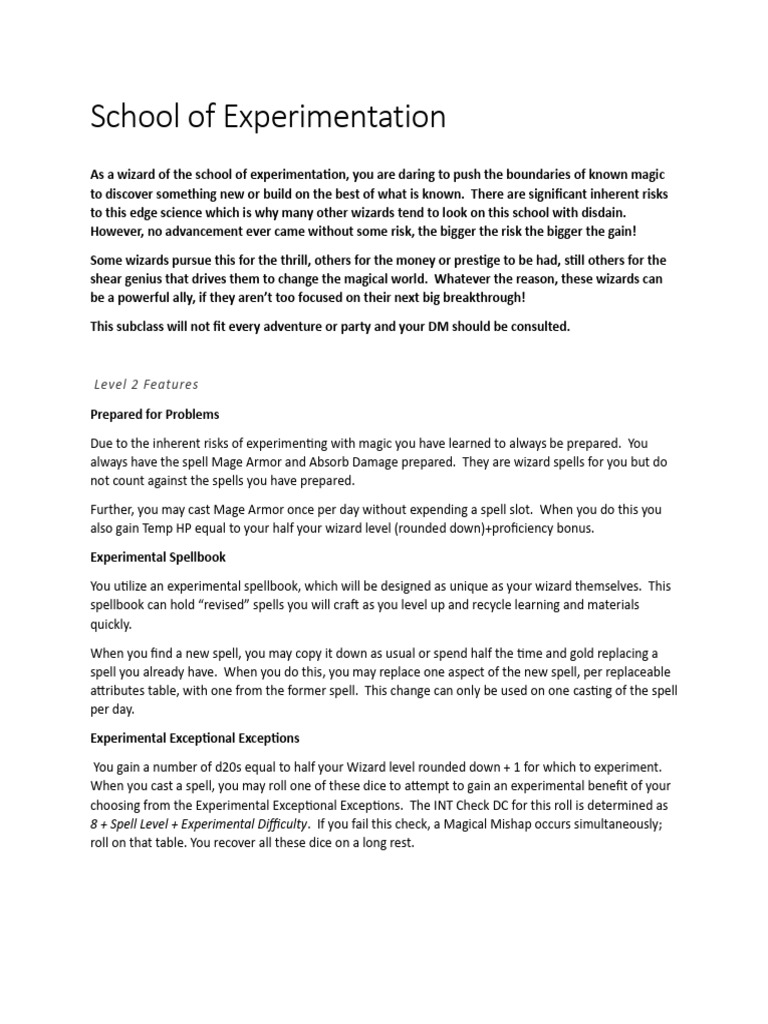School of Experimentation 5e V2a | PDF