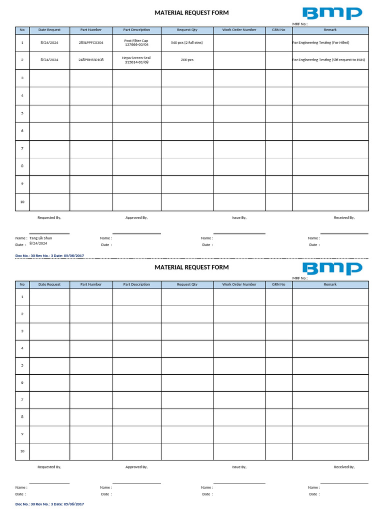 277 Material Request Form | PDF