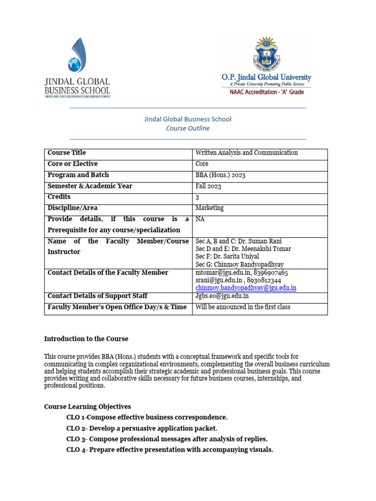 Written Analysis And Communication Pdf
