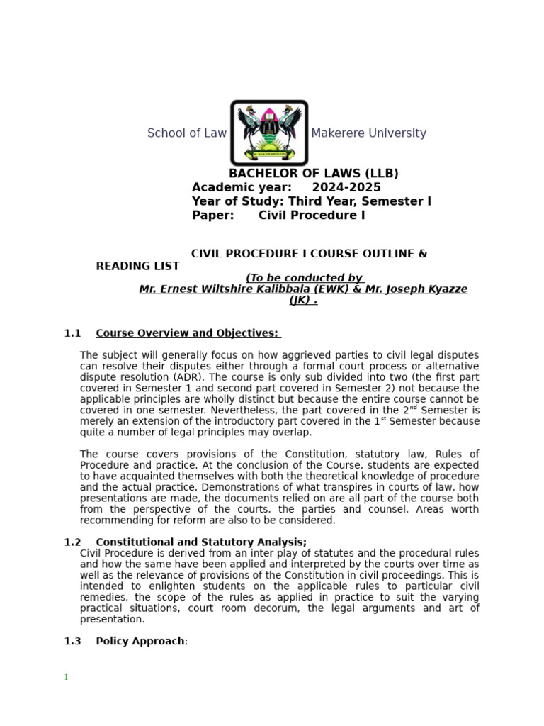 Revised Civil Procedure Reading List Muk August 2024 | PDF