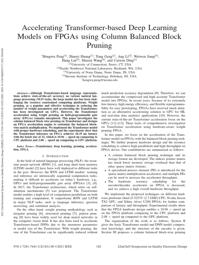 FPGA Acceleration of Transformers via Pruning | PDF | Matrix ...