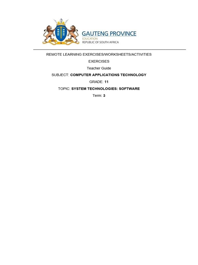 CAT Grade 11 Term 3 Systems Technologies Software TG | PDF