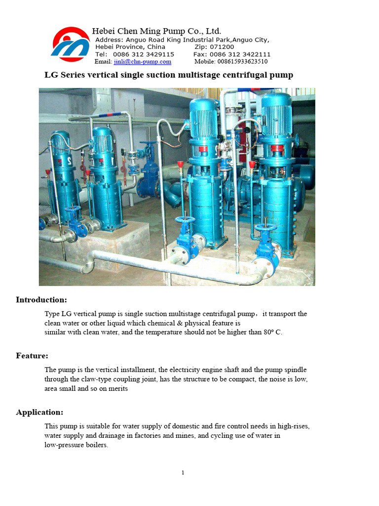 LG Series Vertical Multistage Pumps | PDF | Pump | Turbomachinery