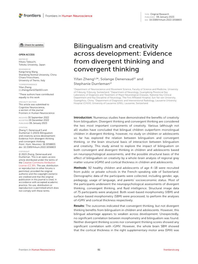 Bilingualism and Creativity Across Development Evi | PDF