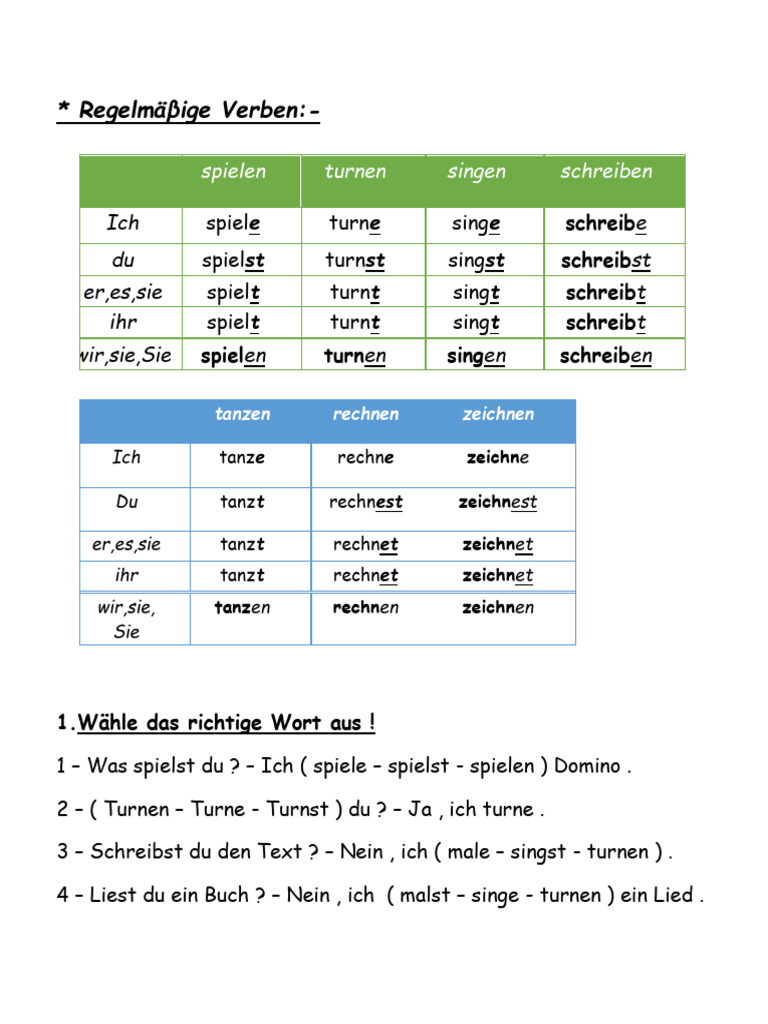 Unregelmäßige Verben 2. Semster | PDF