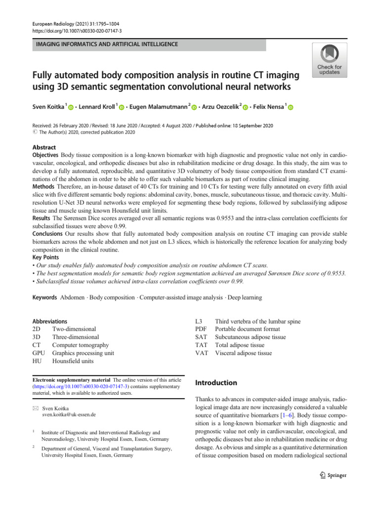 Fully Automated Body Composition Analysis in Routine CT Imaging Using ...