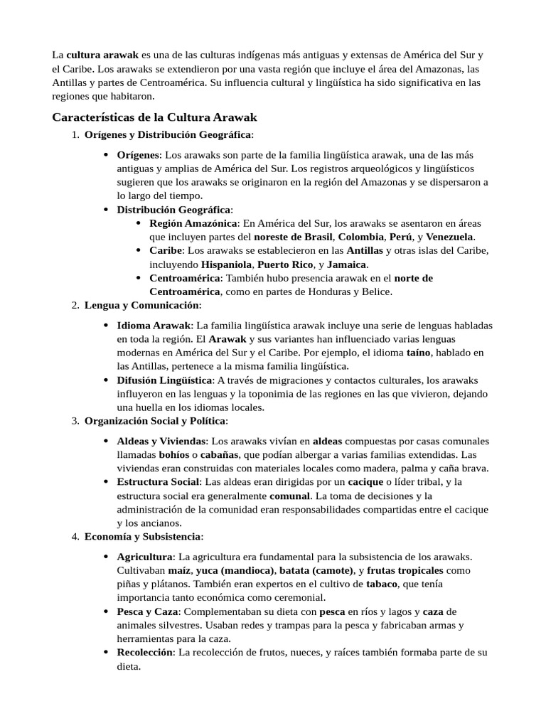 Cultura y Organización de los Arawak | PDF | Américas | Ciencias sociales