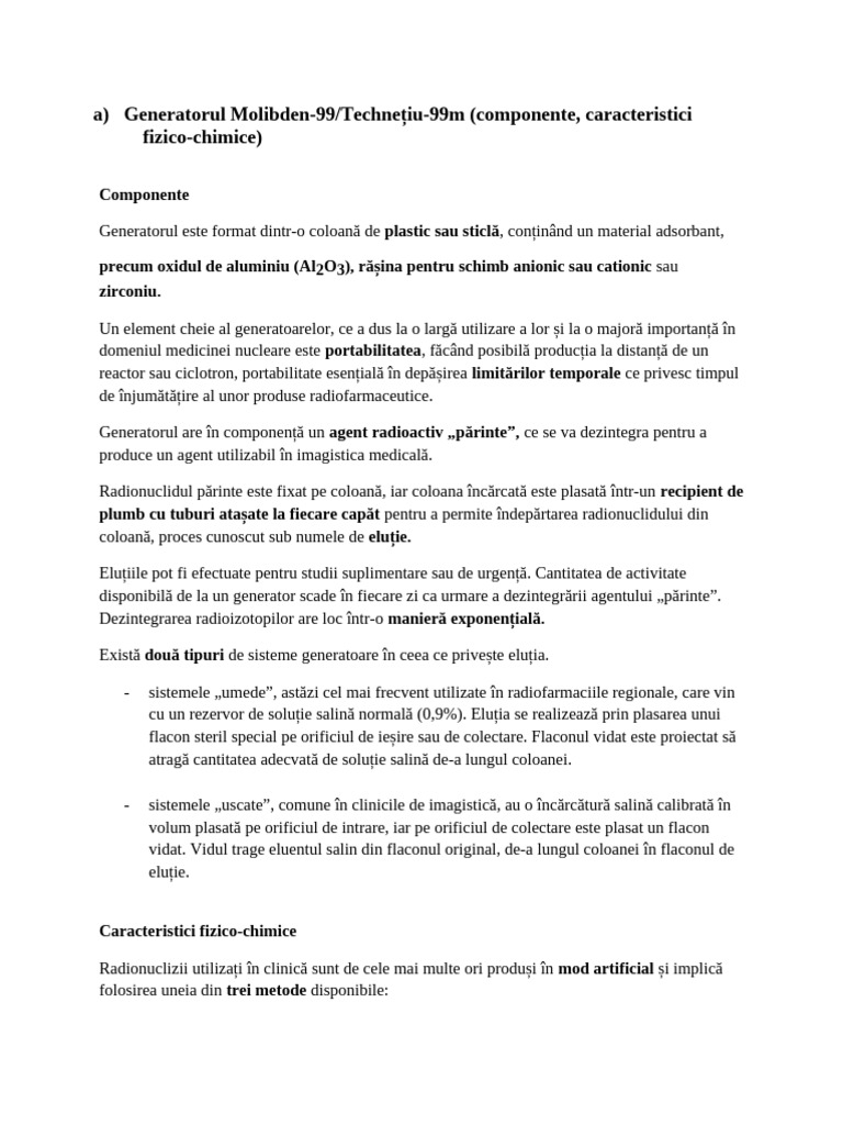 B generatorul molibden 99 technetium 99 caracteristici fizico