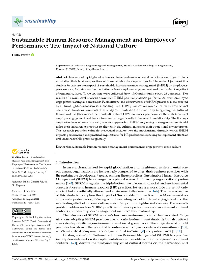 Sustainable Human Resource Management and Employees' Performance: The ...