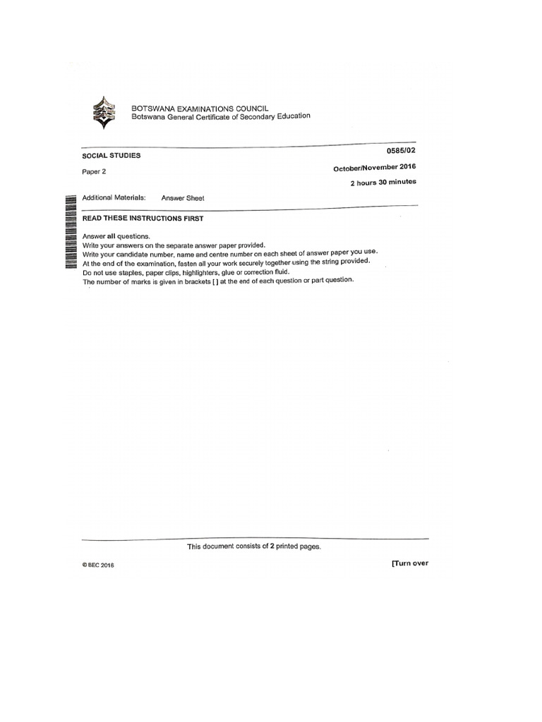 Bgcse Social Studies Paper 2 2016 | PDF