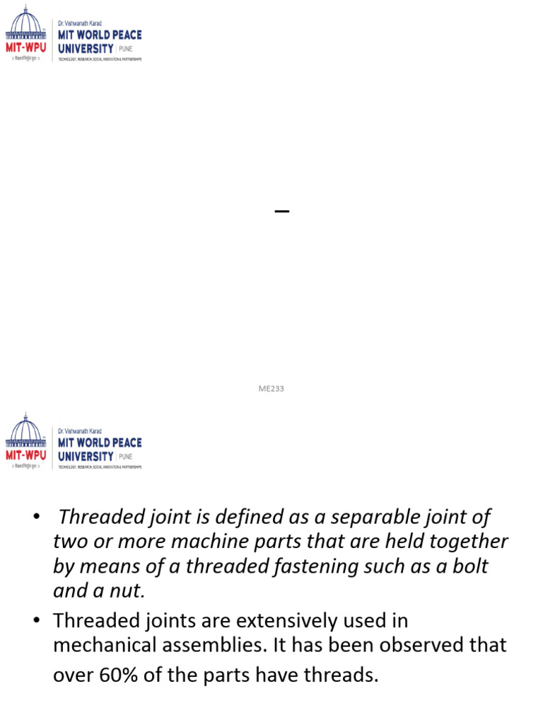 Unit IV Threaded and Welded Joint | PDF | Screw | Welding