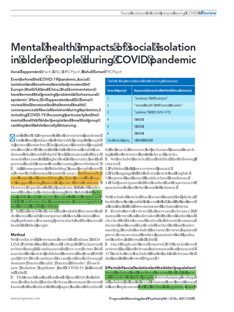 Mental Health Impacts of Social Isolationin Older People During COVID ...