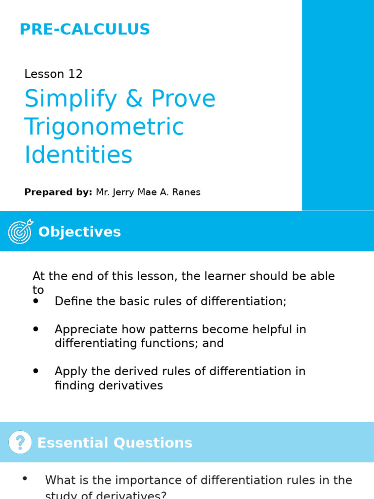 Simplify and prove trigonometric identities pdf