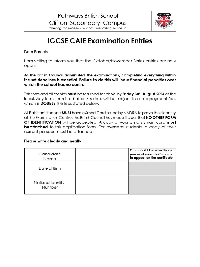 CAIE IGCSE Application Form October 2024 Resits | PDF